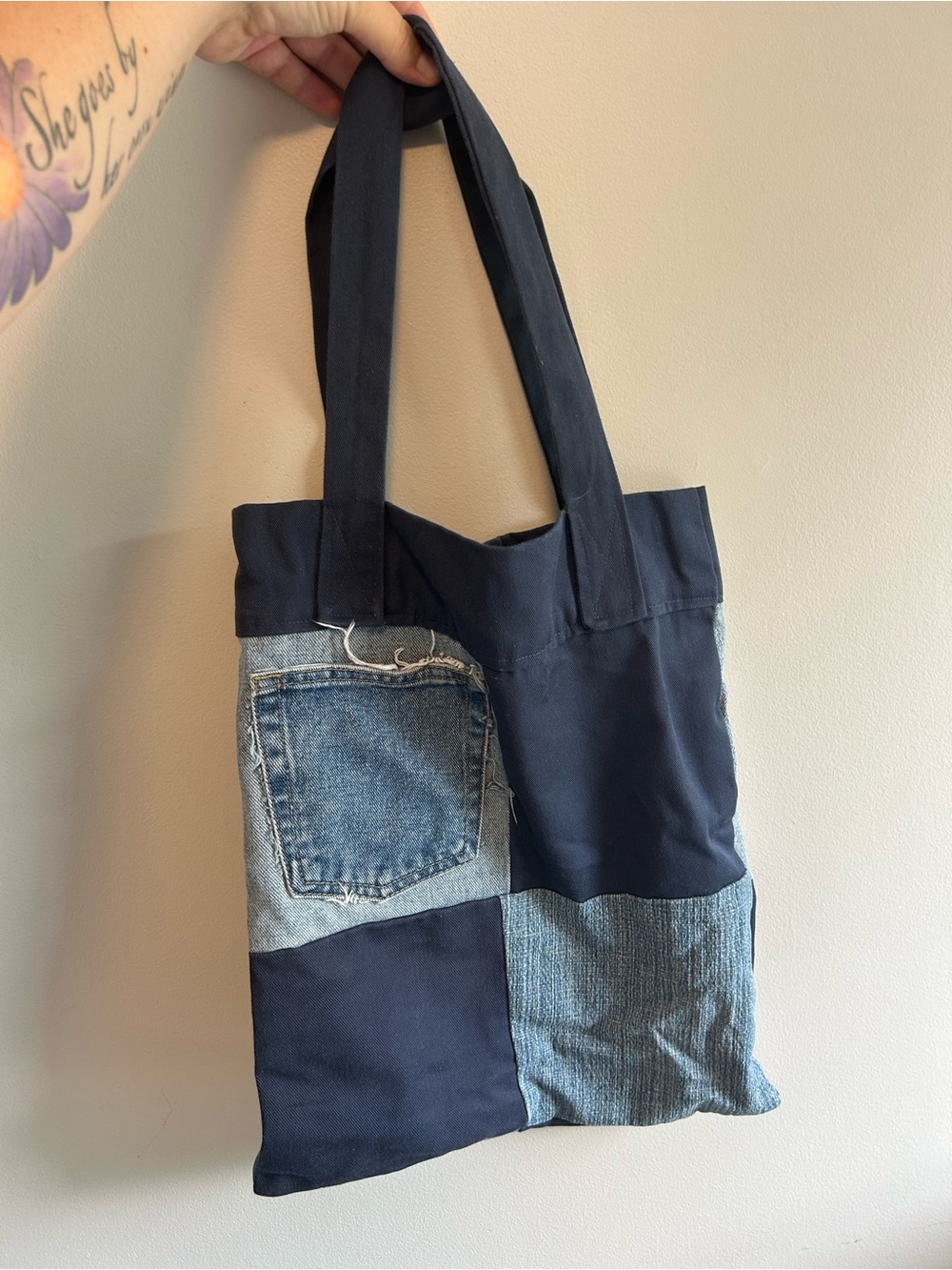 Handmade denim jeans Patchwork Tote Bag - Picture 2 of 3